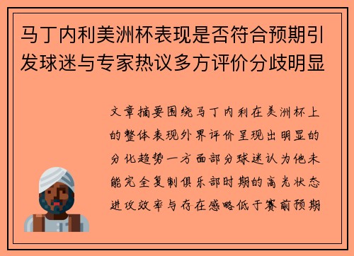 马丁内利美洲杯表现是否符合预期引发球迷与专家热议多方评价分歧明显